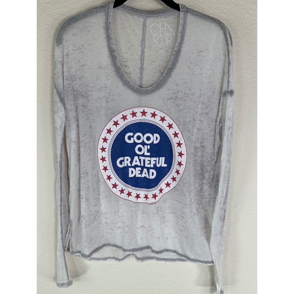 Chaser Grateful Dead Burnout Tee XS Gray Graphic Long Sleeve Sheer Distressed